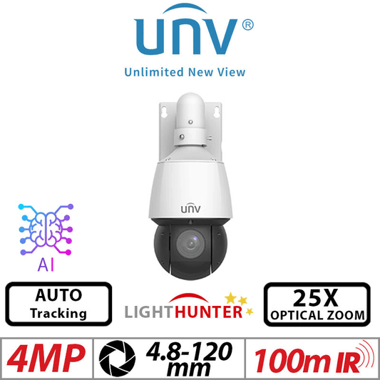 Uniview 4MP PTZ LightHunter Camera 25X Zoom AI White
