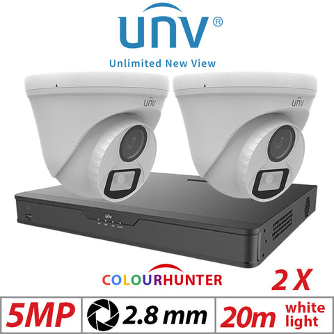 Uniview 5MP 4CH Balun Kit 2x ColorHunter 24/7 Turret Cameras