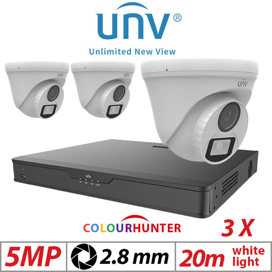 Uniview 5MP 4CH Balun Kit 3x ColorHunter 24/7 Turret Cameras