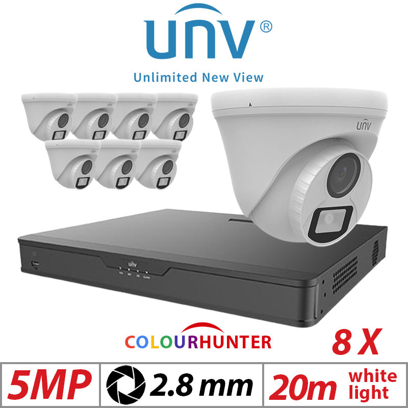 Uniview 5MP 8CH BNC Kit 8X ColorHunter Turret Camera 2.8mm