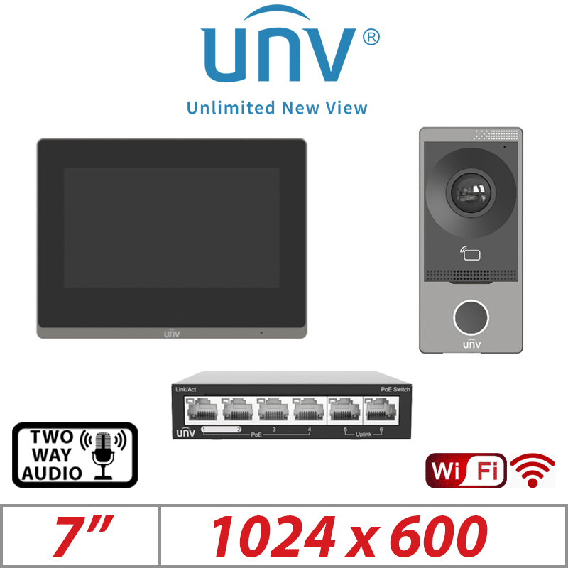 2MP Uniview Video Doorbell Intercom Villa Station + 6-Port PoE Kit