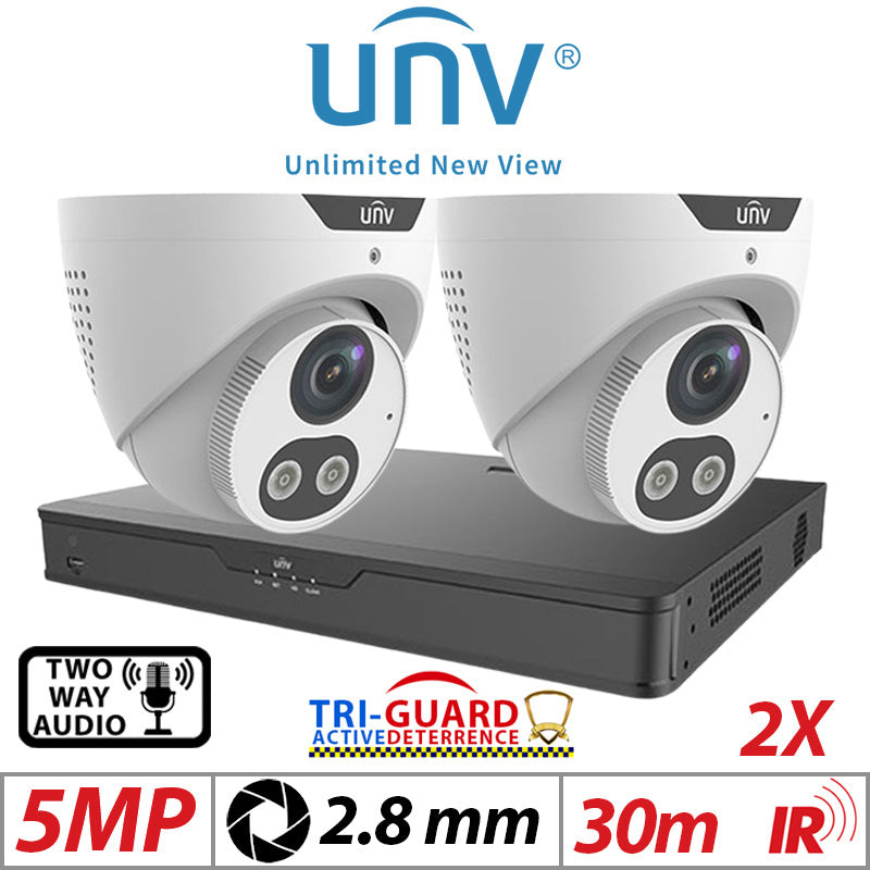 5MP 4CH Uniview IP Kit 2x Tri-Guard ColorHunter AI Cam