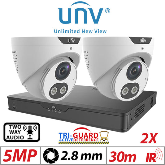 5MP 4CH Uniview IP Kit 2x Tri-Guard ColorHunter AI Cam