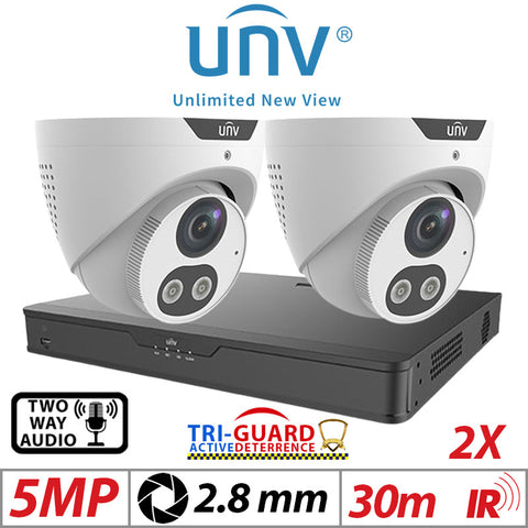 5MP 4CH Uniview IP Kit 2x Tri-Guard ColorHunter AI Cam
