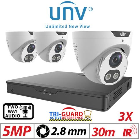 5MP 4CH Uniview IP Kit 3x Tri-Guard ColorHunter AI Cam