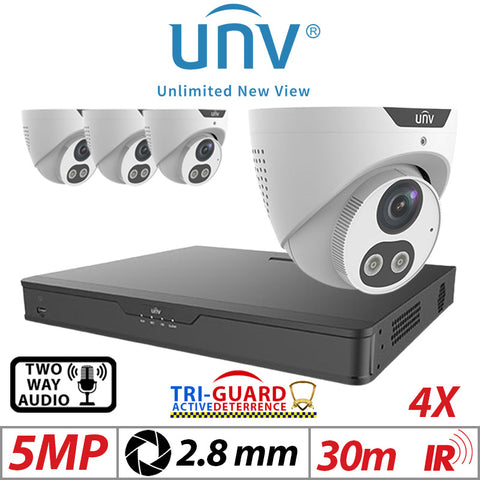 5MP 4CH Uniview IP Kit 4x Tri-Guard ColorHunter AI IR Turret