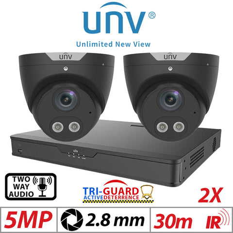 5MP 4CH Uniview IP Kit 2x Tri-Guard ColorHunter AI Cam