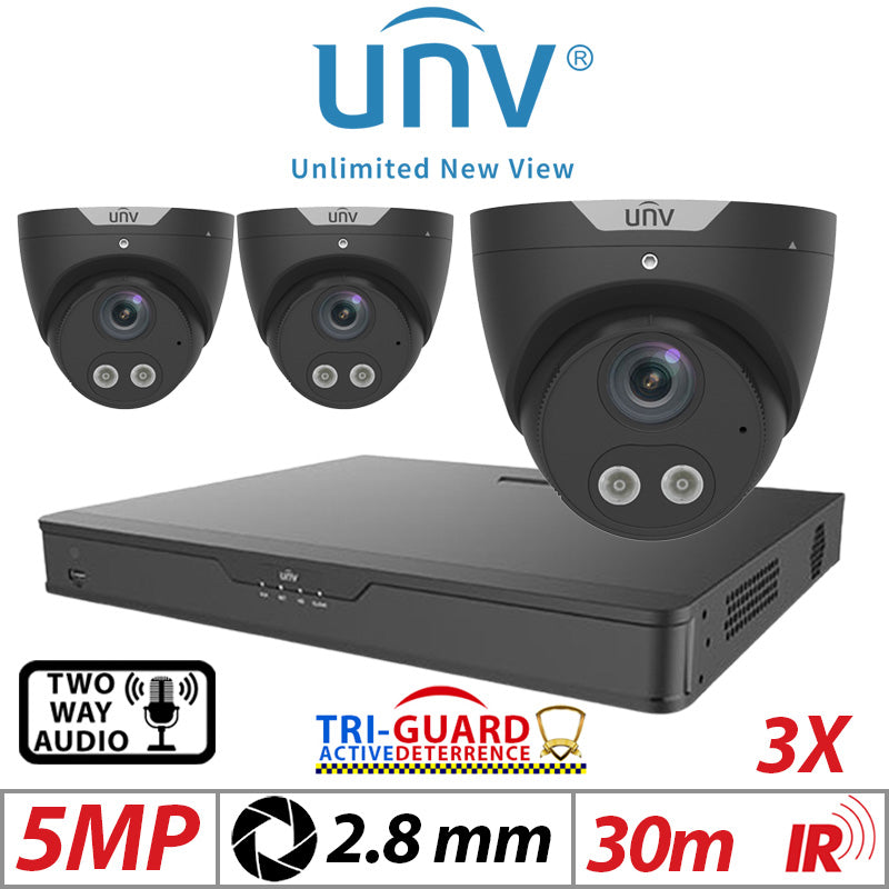 5MP 4CH Uniview IP Kit 3x Tri-Guard ColorHunter AI Cam