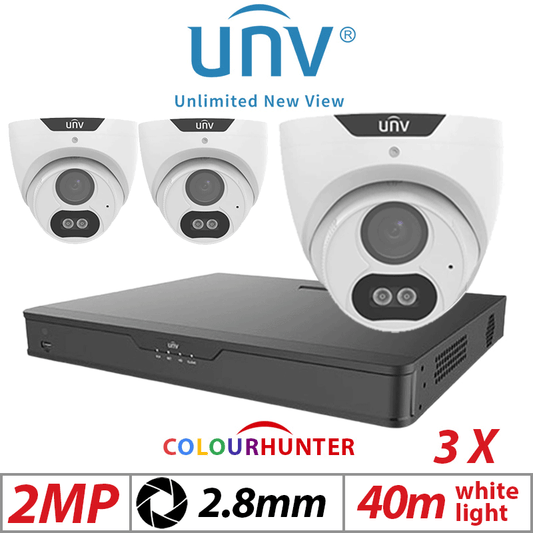 Uniview 2MP 4CH Balun Kit 3x ColorHunter 24/7 Turret Cameras