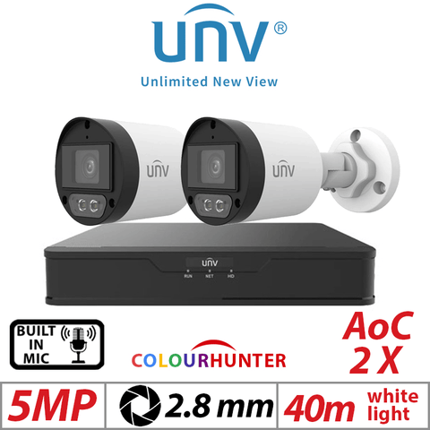 Uniview 5MP 4CH Kit 2x ColorHunter 24/7 Mini Bullet Cameras