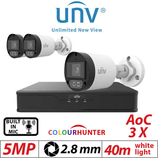 Uniview 5MP 4CH Kit 3x ColorHunter 24/7 Mini Bullet Cameras