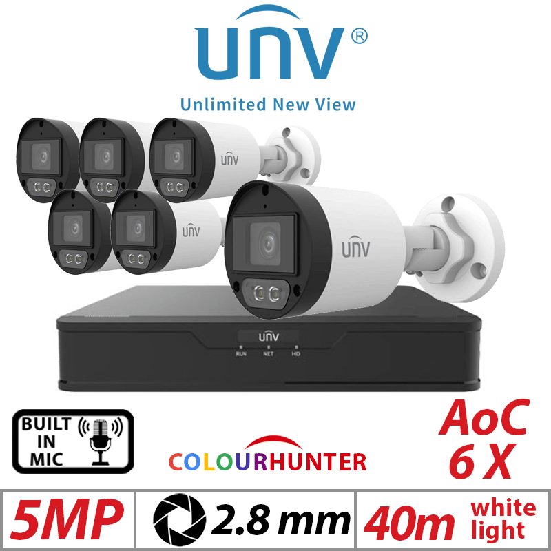 Uniview 5MP 8CH Kit 6x ColorHunter 24/7 Mini Bullet Cameras