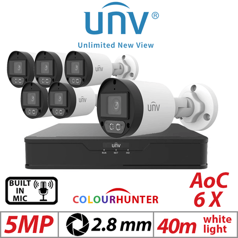Uniview 5MP 8CH Kit 6x ColorHunter 24/7 Mini Bullet Cameras