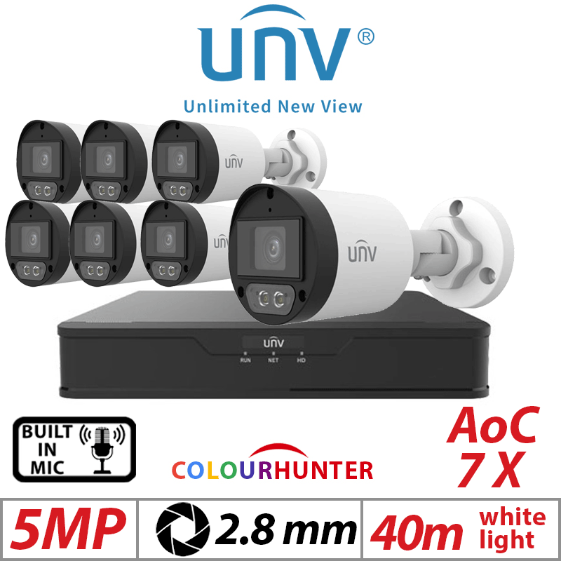 Uniview 5MP 8CH 7X ColorHunter Mini Bullet Camera White