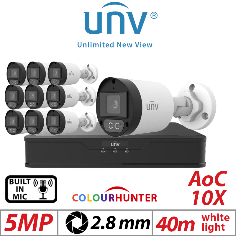 5MP 16CH Uniview 10x ColorHunter 24/7 Mini Bullet Mic White