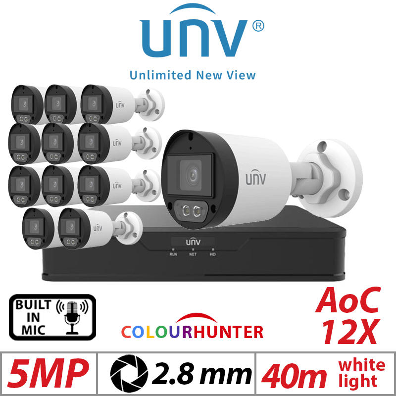 5MP 16CH Uniview 12x ColorHunter 24/7 Mini Bullet Mic White