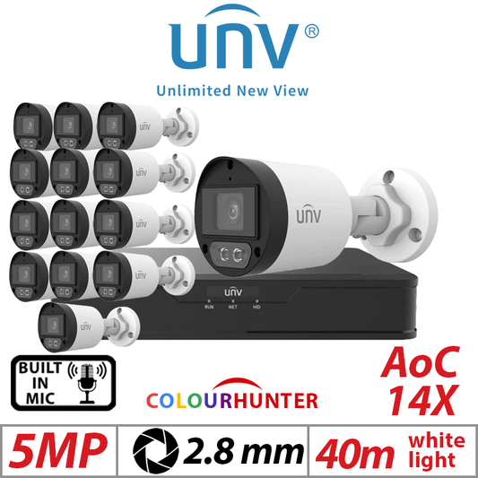 5MP 16CH Uniview 14x ColorHunter 24/7 Mini Bullet Mic White