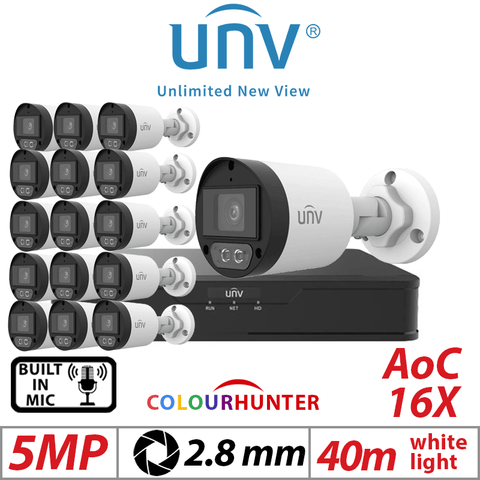 5MP 16CH Uniview 16x ColorHunter 24/7 Mini Bullet Mic White