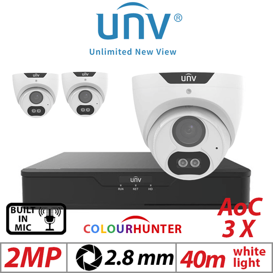 Uniview 2MP 4CH Kit 3x ColorHunter 24/7 Turret Cameras Mic