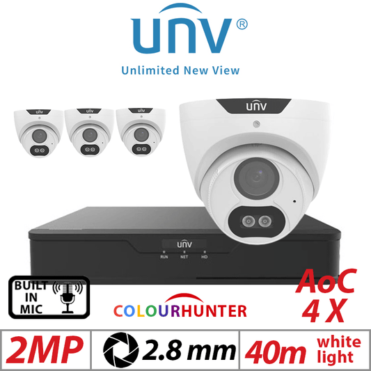Uniview 2MP 8CH Kit 4x ColorHunter 24/7 Turret Cameras Mic