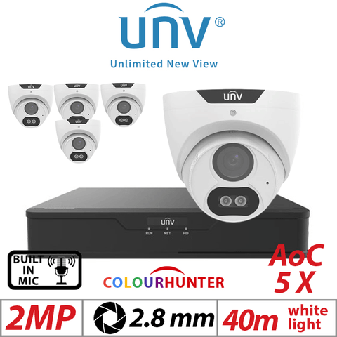 Uniview 2MP 8CH Kit 5x ColorHunter 24/7 Turret Cameras Mic