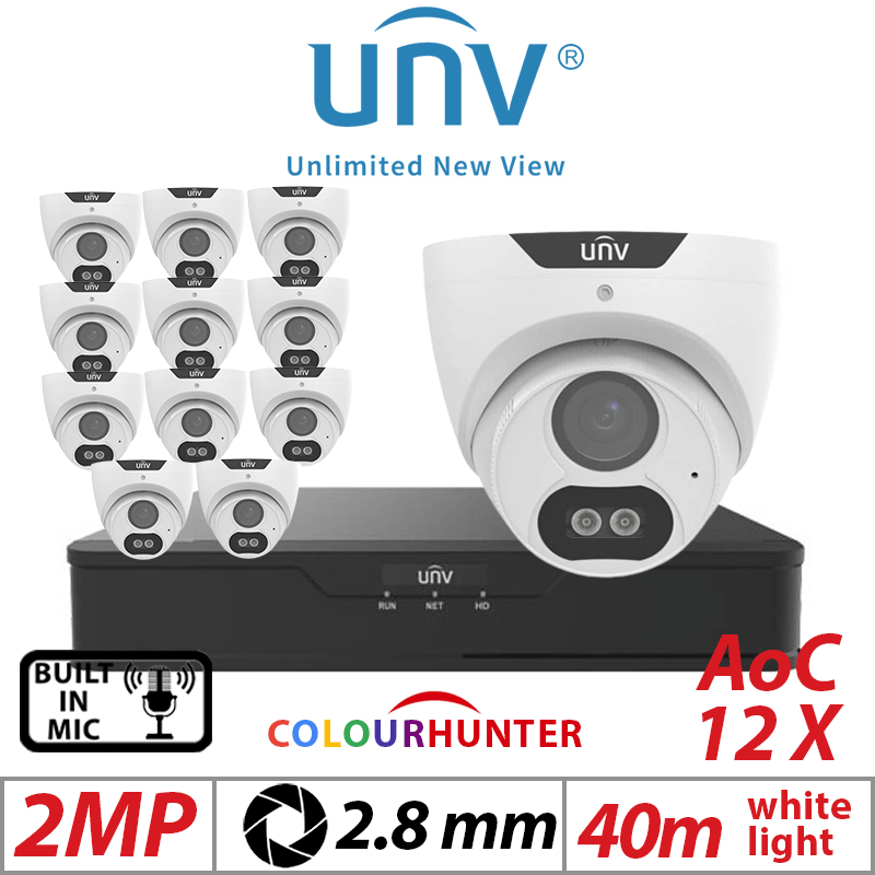 2MP 16CH UNIVIEW – 12X ColorHunter Turret Camera Mic 24/7 IR