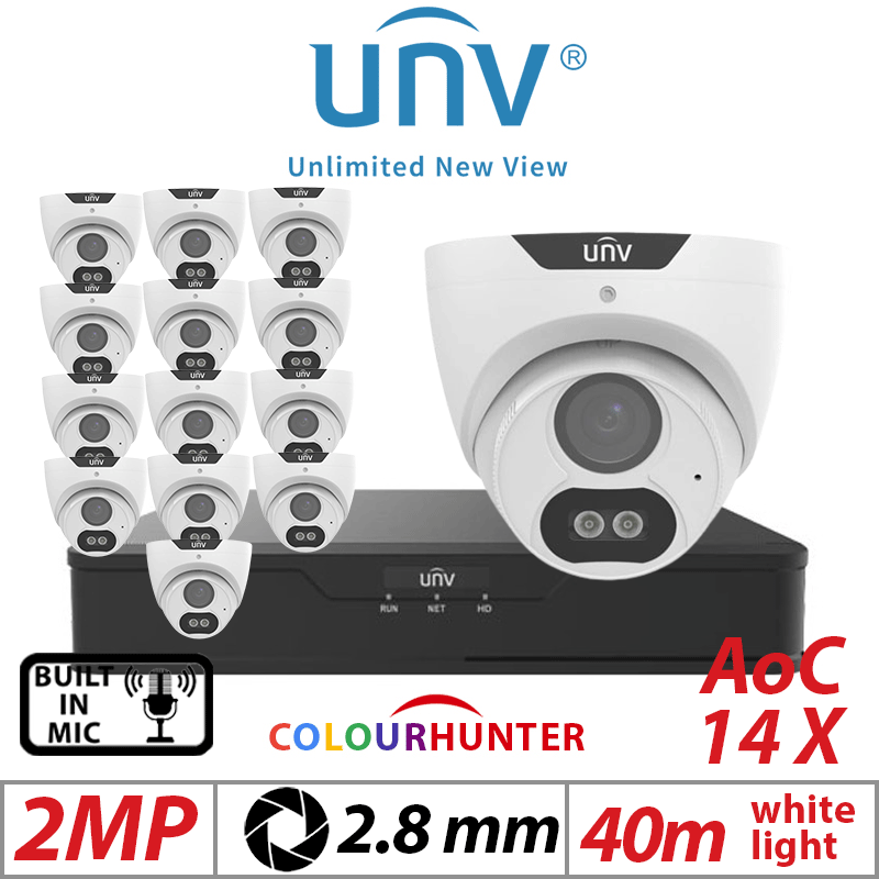 2MP 16CH Uniview Kit 14x ColorHunter 24/7 Mic Cameras Analog