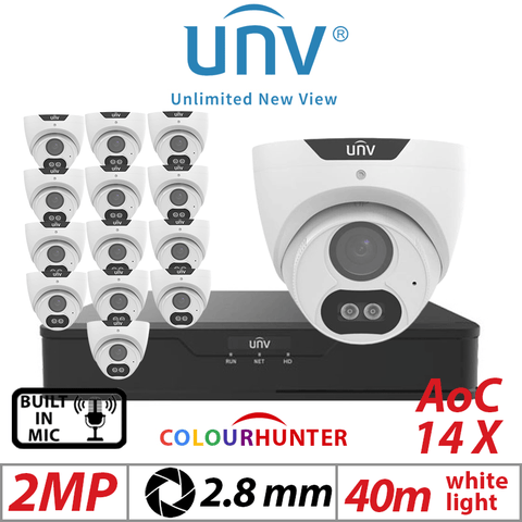 2MP 16CH Uniview Kit 14x ColorHunter 24/7 Mic Cameras Analog