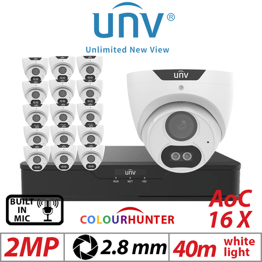 2MP 16CH UNIVIEW – 16X ColorHunter Turret Camera Mic 24/7 HD