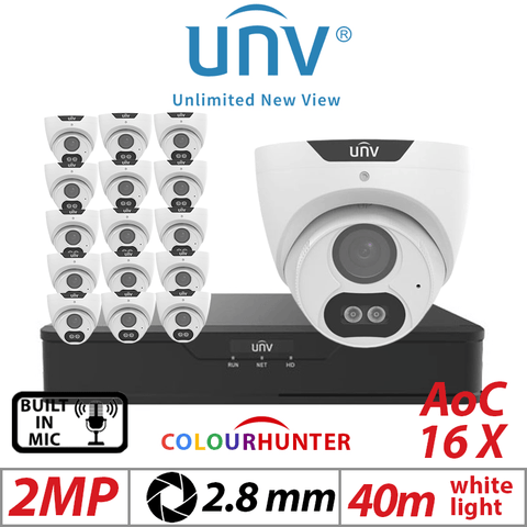 2MP 16CH Uniview Kit 16x ColorHunter 24/7 Mic Cameras