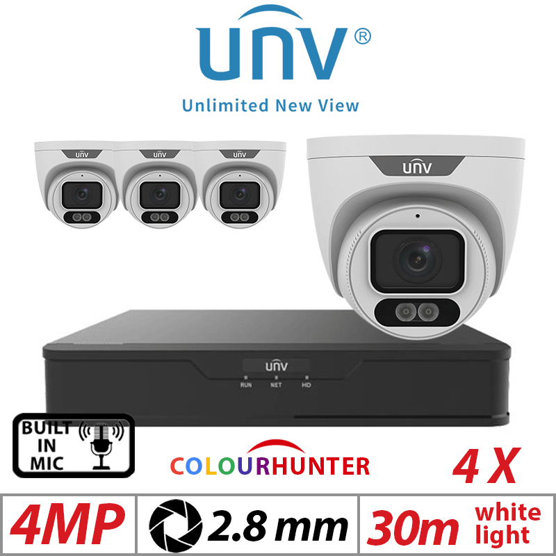 4MP 8CH Uniview Kit – 4x ColorHunter Eyeball Camera 2.8mm