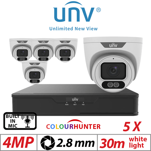 4MP 8CH Uniview Kit – 5x White ColorHunter Eyeball 2.8mm