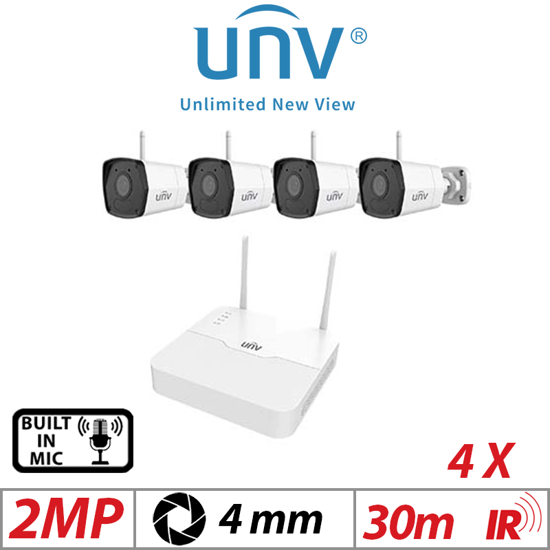 Uniview 2MP WiFi Kit 4-CH NVR 4x Bullet Cameras 4mm White