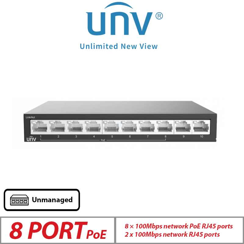 Uniview 10-Port Unmanaged PoE Switch – 8 PoE + 2 Uplink