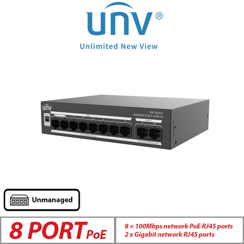 Uniview 10-Port Unmanaged PoE Switch – 8 PoE + 2 Uplink