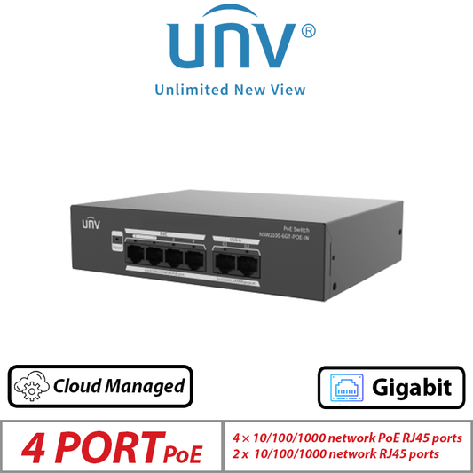 Uniview 6-Port Smart Cloud Managed PoE Switch 4 PoE + 2 Uplink