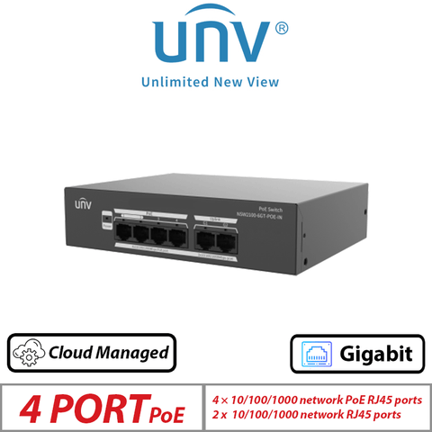 Uniview 6-Port Smart Cloud Managed PoE Switch 4 PoE + 2 Uplink