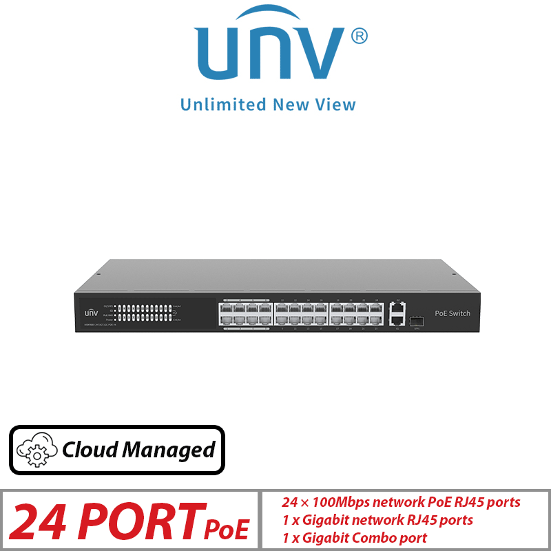 Uniview 26-Port Cloud Managed PoE Switch – 24 PoE + 2 Uplink