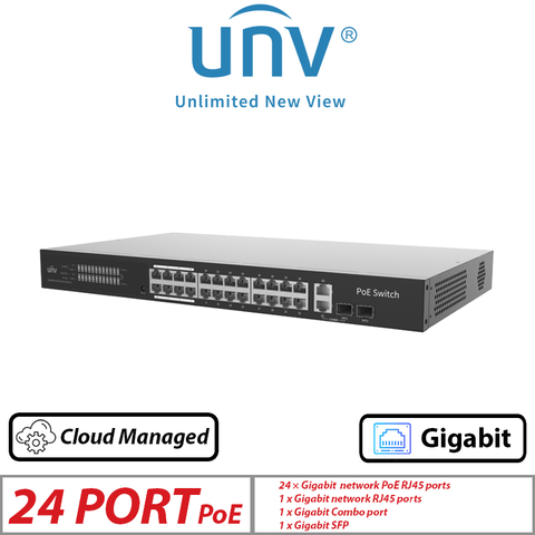 Uniview 26-Port Cloud Managed PoE Switch – 24 PoE + 3 Uplink