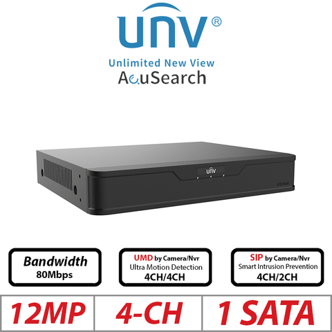 Uniview 12MP 4-CH Non-PoE NVR 1-SATA Ultra 265 HD