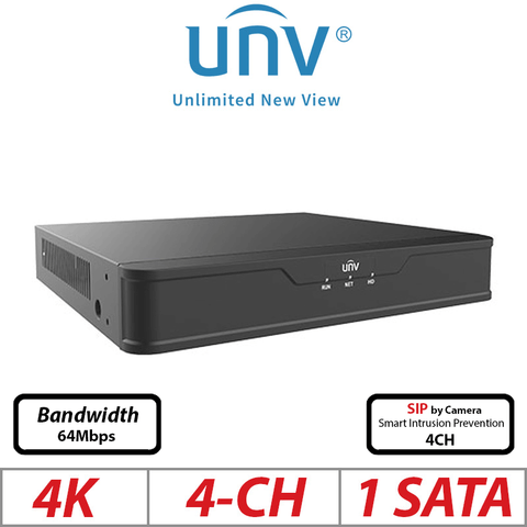 Uniview 4K 4CH PoE AI NVR – Ultra265/H.265, 1-SATA