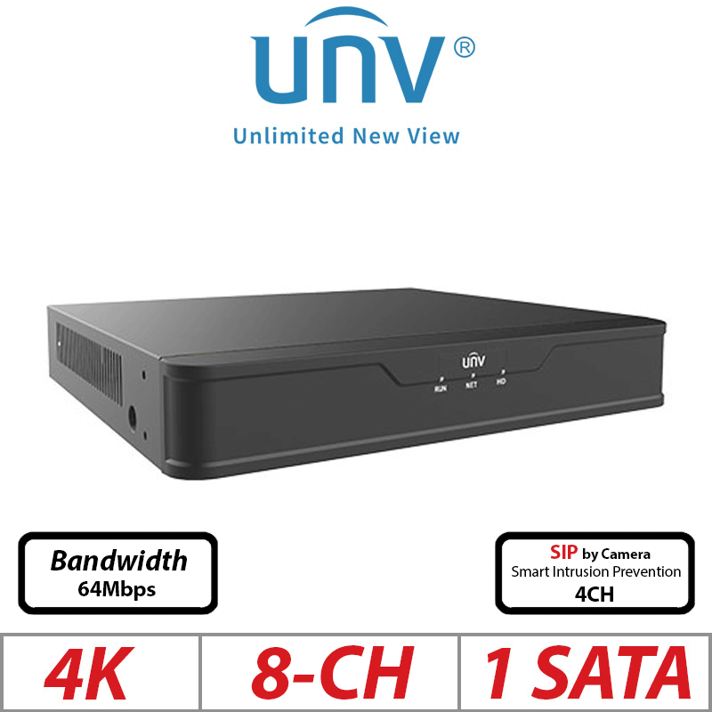 Uniview 4K 8CH PoE NVR – VCA Ultra265/H.265/H.264 1-SATA