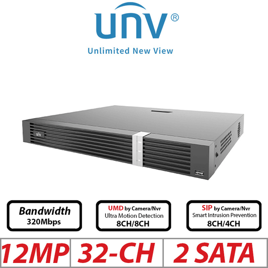 Uniview 12MP 32-CH IQ NVR Non-PoE 2-SATA AI 265