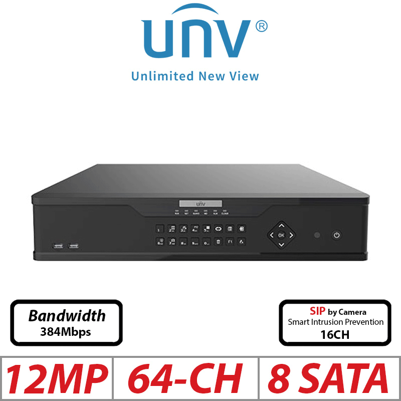 Uniview 12MP 64-CH Non-PoE 8-SATA HD NVR Ultra 265