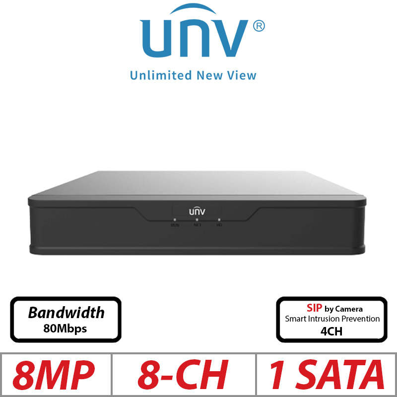 Uniview 8MP 8CH PoE NVR – Ultra265/H.265 1-SATA NVR501-08B