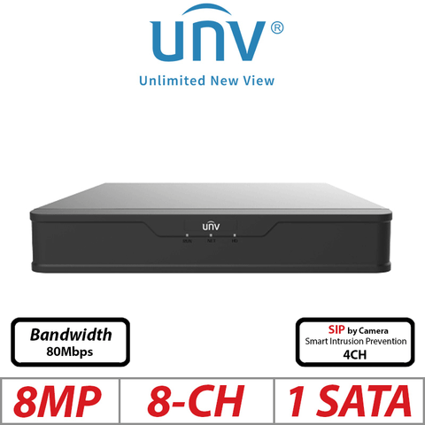 Uniview 8MP 8CH PoE NVR – Ultra265/H.265 1-SATA NVR501-08B