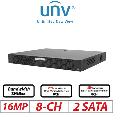 Uniview 16MP 8CH 2-SATA PoE NVR – Ultra265/H.265/H.264