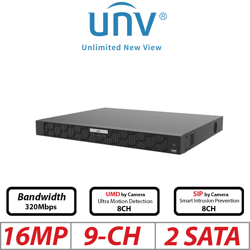 Uniview 16MP 9CH 2-SATA Non-PoE NVR – Ultra265/H.265/H.264