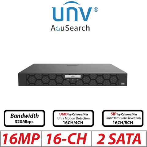 Uniview 16MP 16CH AI NVR – 2-SATA, Ultra 265/H.265/H.264
