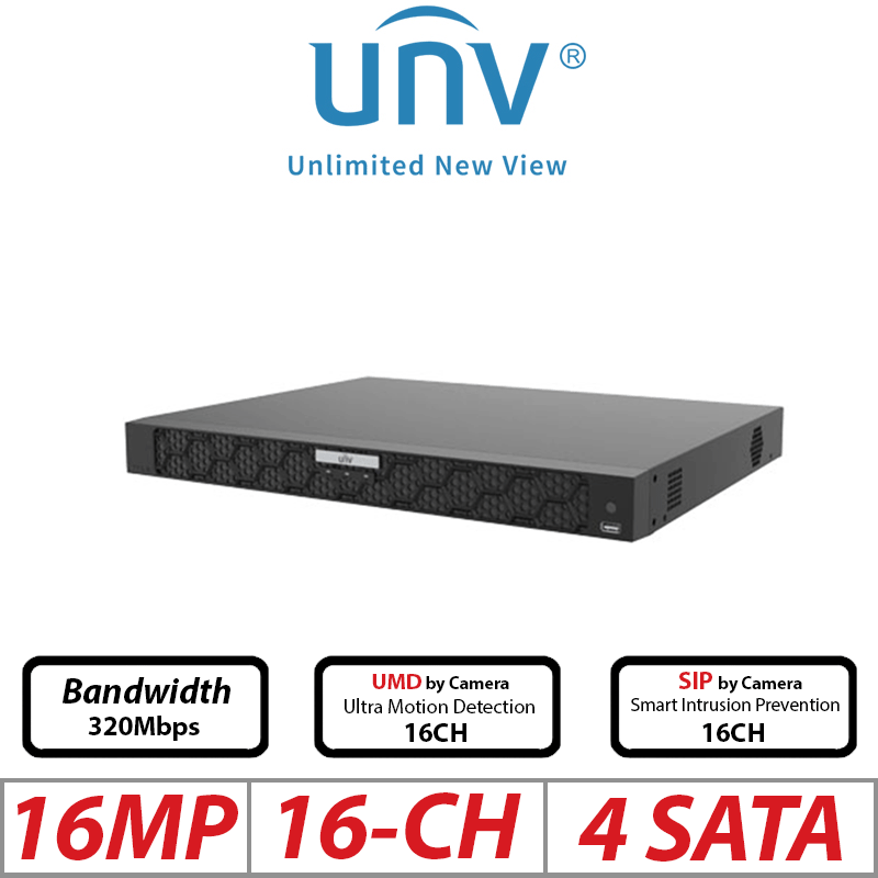Uniview 4-SATA NVR – 16CH, 16MP, Ultra 265/H.265/H.264